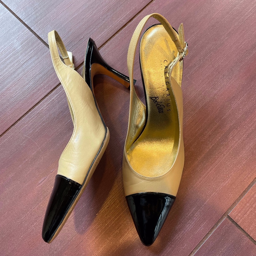 Almost new Caligarius for Bob Ellis two tone slingback pumps